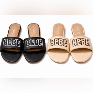 Bebe Logo Slide Sandals Bundle 2 Pairs Black & Natural Women's Size 6